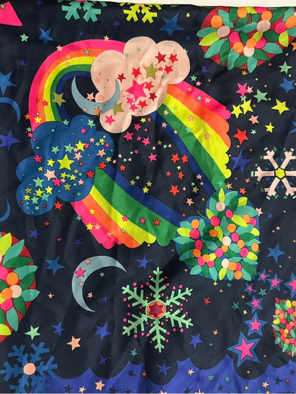 Lush Navy Moon Stars and Rainbows Print Knot Wrap Scarf and for Gifts Square - Picture 2 of 7